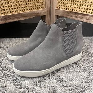 Steve Madden Sultan Chelsea Wedge Sneakers, featured in a gray suede